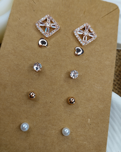 Trendy Charm Earrings Combo – Set of 5, Gold Plated, Anti-Tarnish, Waterproof, Everyday Minimalist Jewelry (ROSE GOLD)