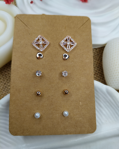 Trendy Charm Earrings Combo – Set of 5, Gold Plated, Anti-Tarnish, Waterproof, Everyday Minimalist Jewelry (ROSE GOLD)
