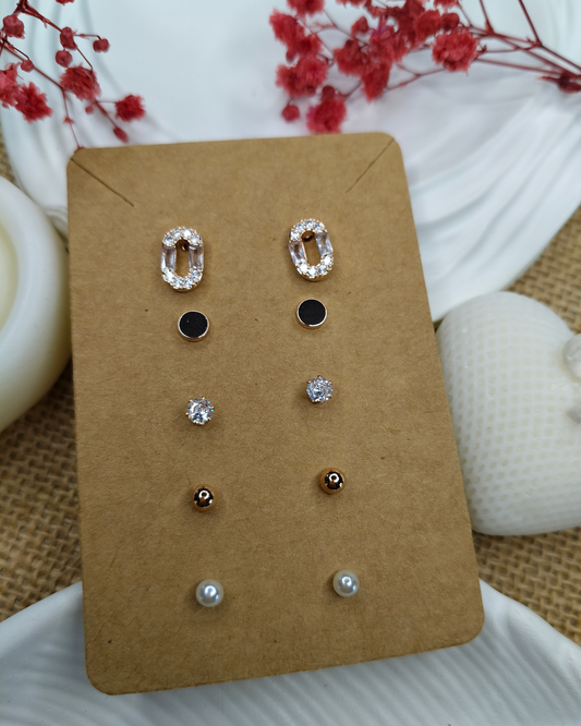 Trendy Charm Earrings Combo – Set of 5, Gold Plated, Anti-Tarnish, Waterproof, Everyday Minimalist Jewelry (ROSE GOLD)