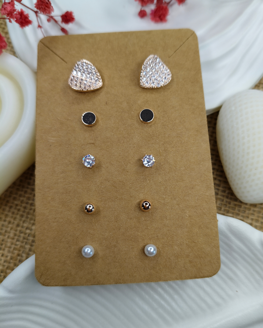 Trendy Charm Earrings Combo – Set of 5, Gold Plated, Anti-Tarnish, Waterproof, Everyday Minimalist Jewelry (ROSE GOLD)