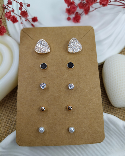 Trendy Charm Earrings Combo – Set of 5, Gold Plated, Anti-Tarnish, Waterproof, Everyday Minimalist Jewelry (ROSE GOLD)