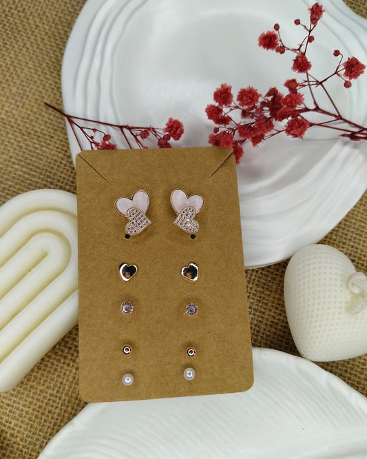 Trendy Charm Earrings Combo – Set of 5, Gold Plated, Anti-Tarnish, Waterproof, Everyday Minimalist Jewelry (ROSE GOLD)