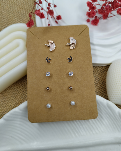 Trendy Charm Earrings Combo – Set of 5, Gold Plated, Anti-Tarnish, Waterproof, Everyday Minimalist Jewelry (ROSE GOLD)