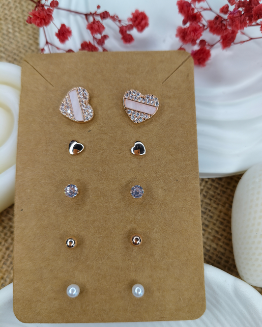 Trendy Charm Earrings Combo – Set of 5, Gold Plated, Anti-Tarnish, Waterproof, Everyday Minimalist Jewelry (ROSE GOLD)