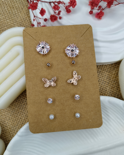 Trendy Charm Earrings Combo – Set of 5, Gold Plated, Anti-Tarnish, Waterproof, Everyday Minimalist Jewelry (ROSE GOLD)