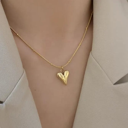 Heart Charm Ball Chain Gold Plated – Single Layer, Anti-Tarnish, Waterproof, Minimalist Style (GOLD)