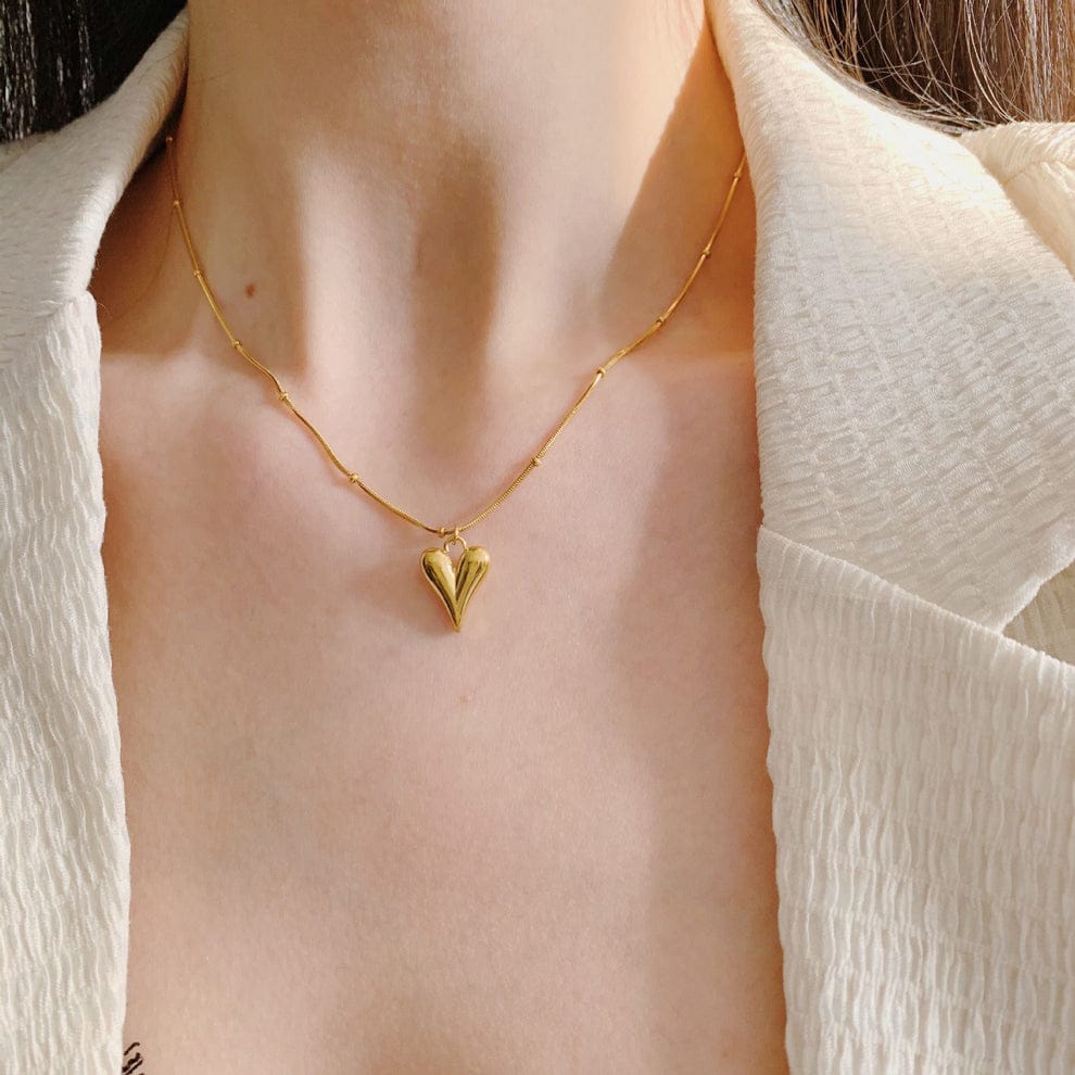 Heart Charm Ball Chain Gold Plated – Single Layer, Anti-Tarnish, Waterproof, Minimalist Style (GOLD)