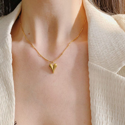 Heart Charm Ball Chain Gold Plated – Single Layer, Anti-Tarnish, Waterproof, Minimalist Style (GOLD)
