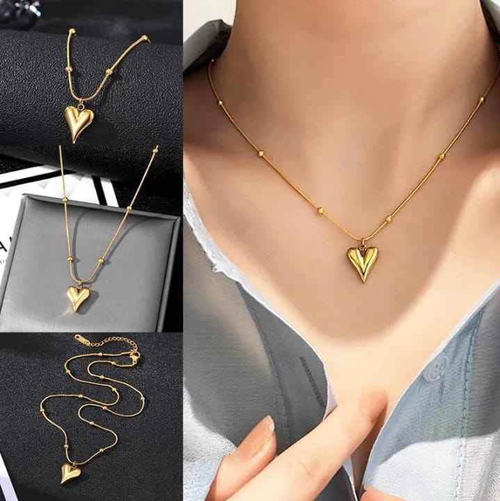 Heart Charm Ball Chain Gold Plated – Single Layer, Anti-Tarnish, Waterproof, Minimalist Style (GOLD)
