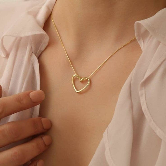 Heart Charm Chain Gold Plated – Single Layer, Anti-Tarnish, Waterproof, Minimalist Style (GOLD)