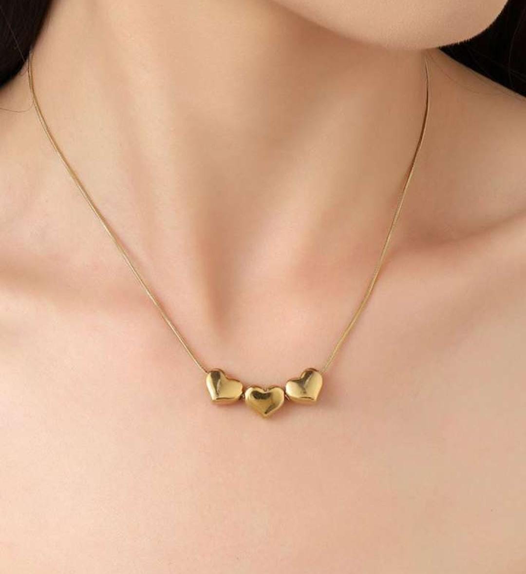 Heart Charm Chain Gold Plated – Single Layer, Anti-Tarnish, Waterproof, Minimalist Style (GOLD)