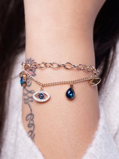 Evil Eye Chain Bracelet Gold Plated – Double Layer, Anti-Tarnish, Waterproof, Minimalist Style (ROSE GOLD)