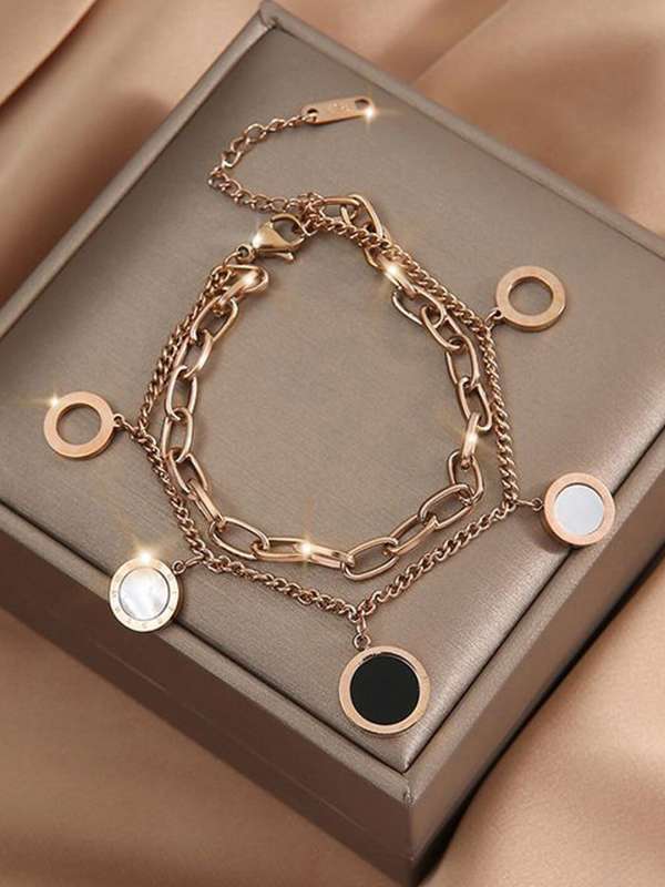 Charm Chain Bracelet Gold Plated – Double Layer, Anti-Tarnish, Waterproof, Minimalist Style (ROSE GOLD)