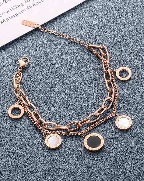 Charm Chain Bracelet Gold Plated – Double Layer, Anti-Tarnish, Waterproof, Minimalist Style (ROSE GOLD)