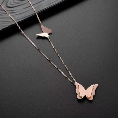 Butterfly Charm Chain Gold Plated – Single Layer, Anti-Tarnish, Waterproof, Minimalist Style (ROSE GOLD)