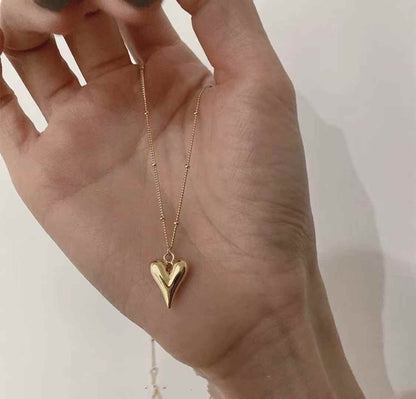 Heart Charm Ball Chain Gold Plated – Single Layer, Anti-Tarnish, Waterproof, Minimalist Style (GOLD)