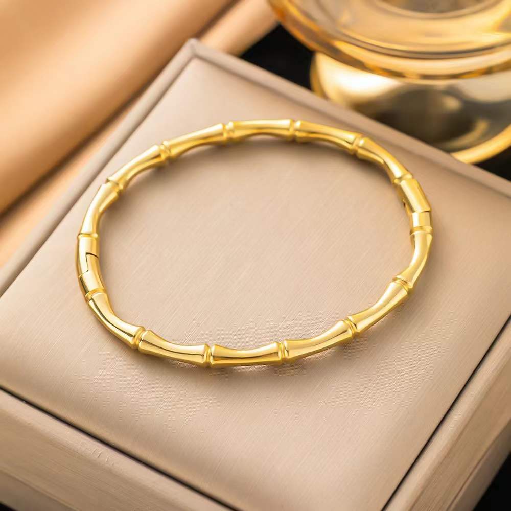 Gold-Plated Bamboo Lock Stainless Steel Bracelet – Openable, Unisex & Skin-Friendly (GOLD)