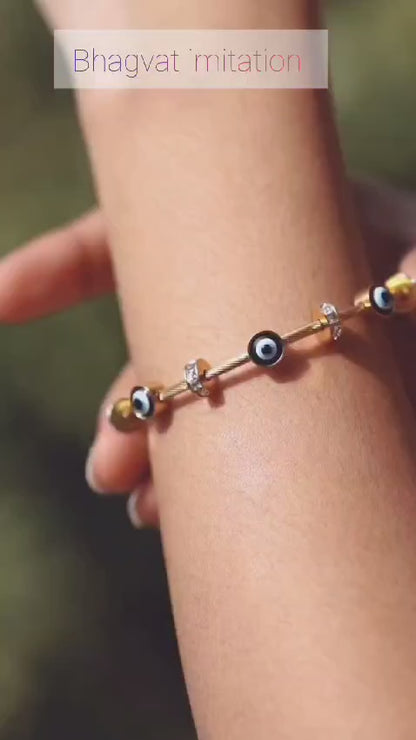 Gold-Plated Evil Eye Bracelet for Women – Waterproof, Hypoallergenic, Magnetic Lock (ROSE GOLD)